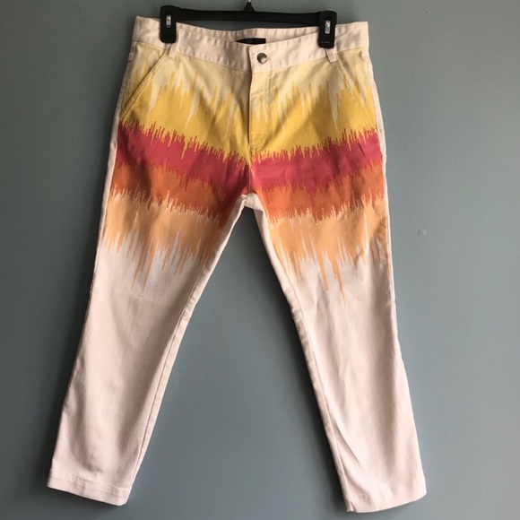 tibi Calypso Paint Splatter Print Cropped Jean Pants. Size 29 - Picture 2 of 4